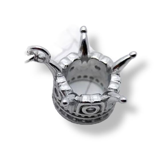 925 Sterling Silver Round Pavé and Bezel Set Crystal Crown Charm - Picture 3 of 5